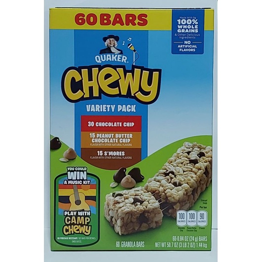 Quaker Chewy Granola Bars, 3 Flavor Variety Pack, 60 Count | Shopee ...