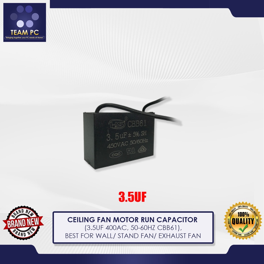CEILING FAN MOTOR RUN CAPACITOR (3.5UF 450VAC, 5060HZ CBB61), BEST FOR WALL/ STAND FAN/ EXHAUST