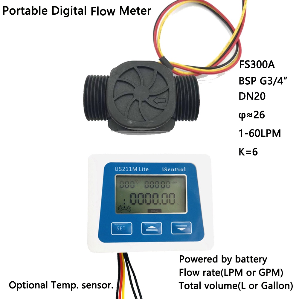 Digital Flow Meter FS300A US211M Lite 1 60L/min 5V Flow Effect Water Sensor NO Temperature