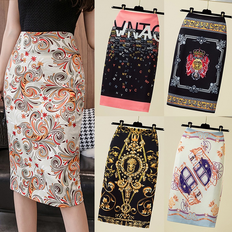Fashion Elegant Floral Print Vintage Palace Stretch Pencil Skirts Women OL Work Wear Floral Pencil Skirt Midi Skirt Shopee Philippines
