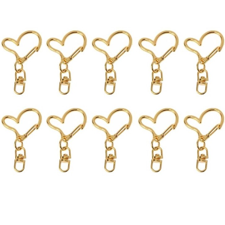 CHK 10Pcs DIY Metal Heart Keychain Trinket Swivel Lobster KeyRing Clasp