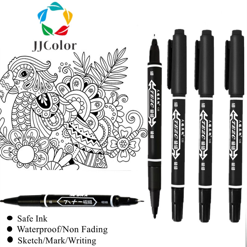 3 Pcs Dual Tip Lettering Pen Black Ink Fine Liner Pen Waterproof ...