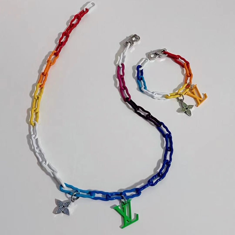 LV L's New Limited Edition Rainbow Colorful Necklace Men's And