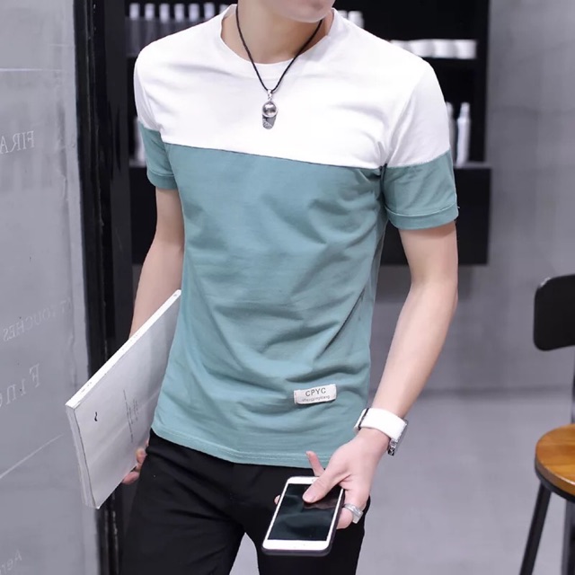 Men's short-sleeved T shirt with round neck cotton shirt | Shopee ...