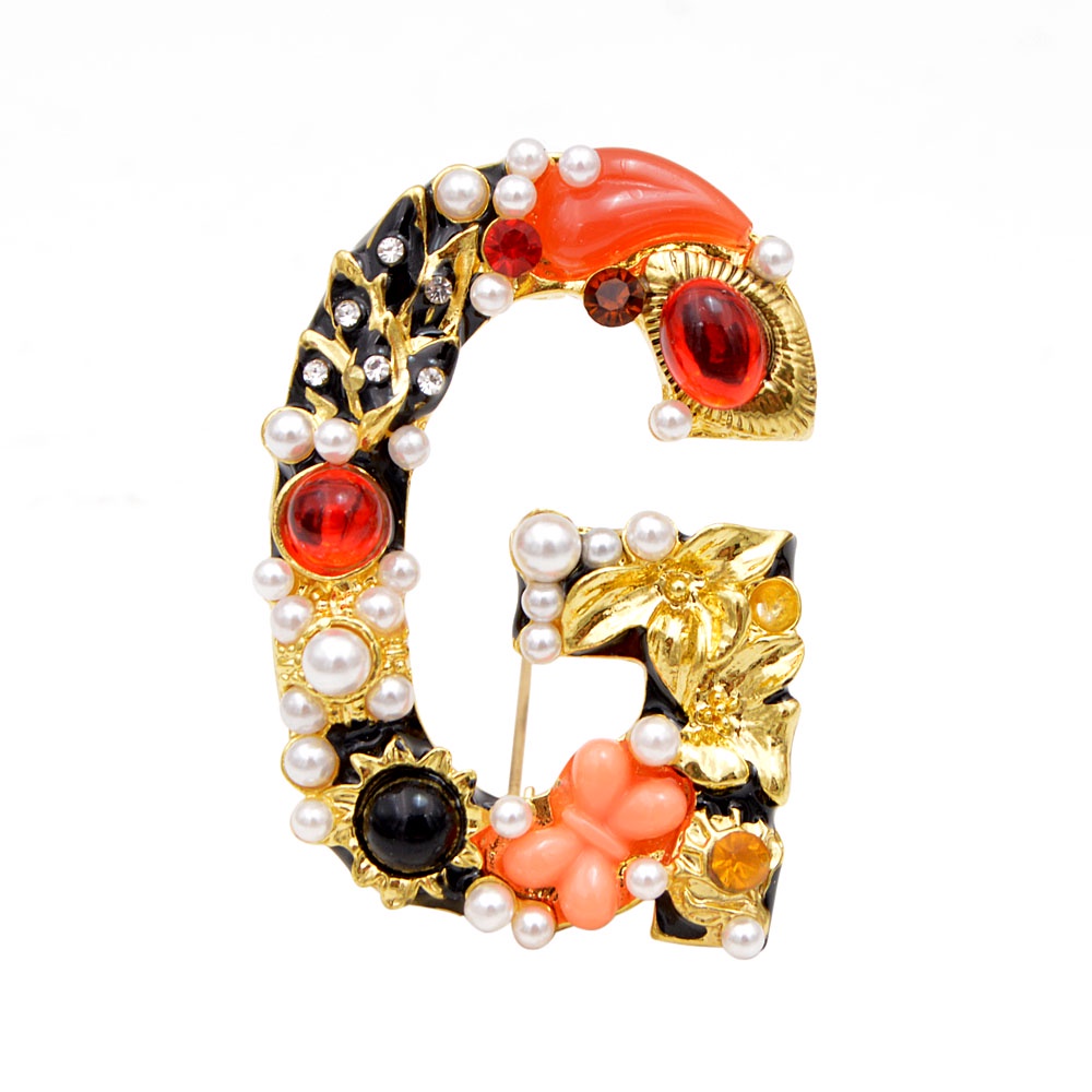 Baroque Style Pearl Rhinestone Letter Brooch Alphabet Brooches for