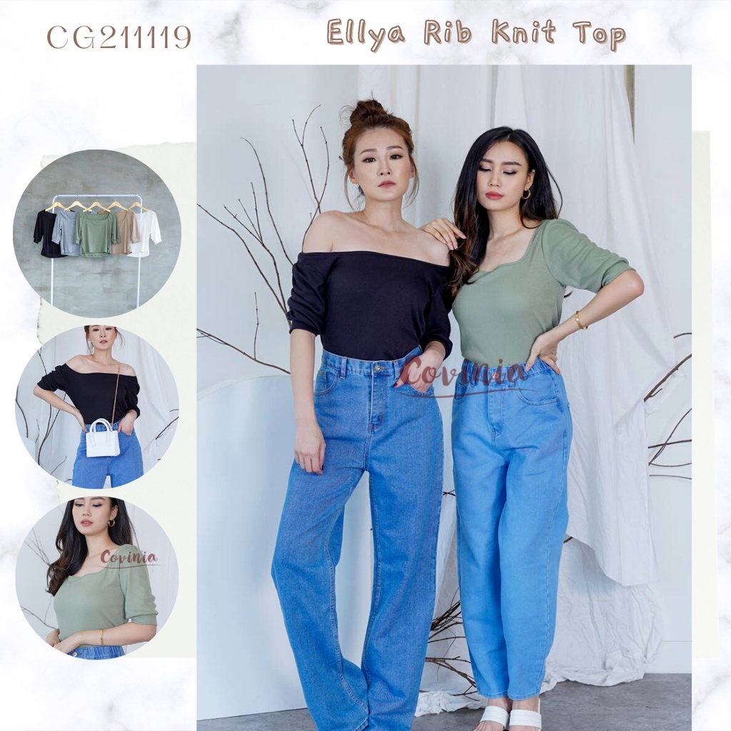 Ellya Rib Knit Top Sabrina Square Neck Top Bella - CG211119 | Shopee ...