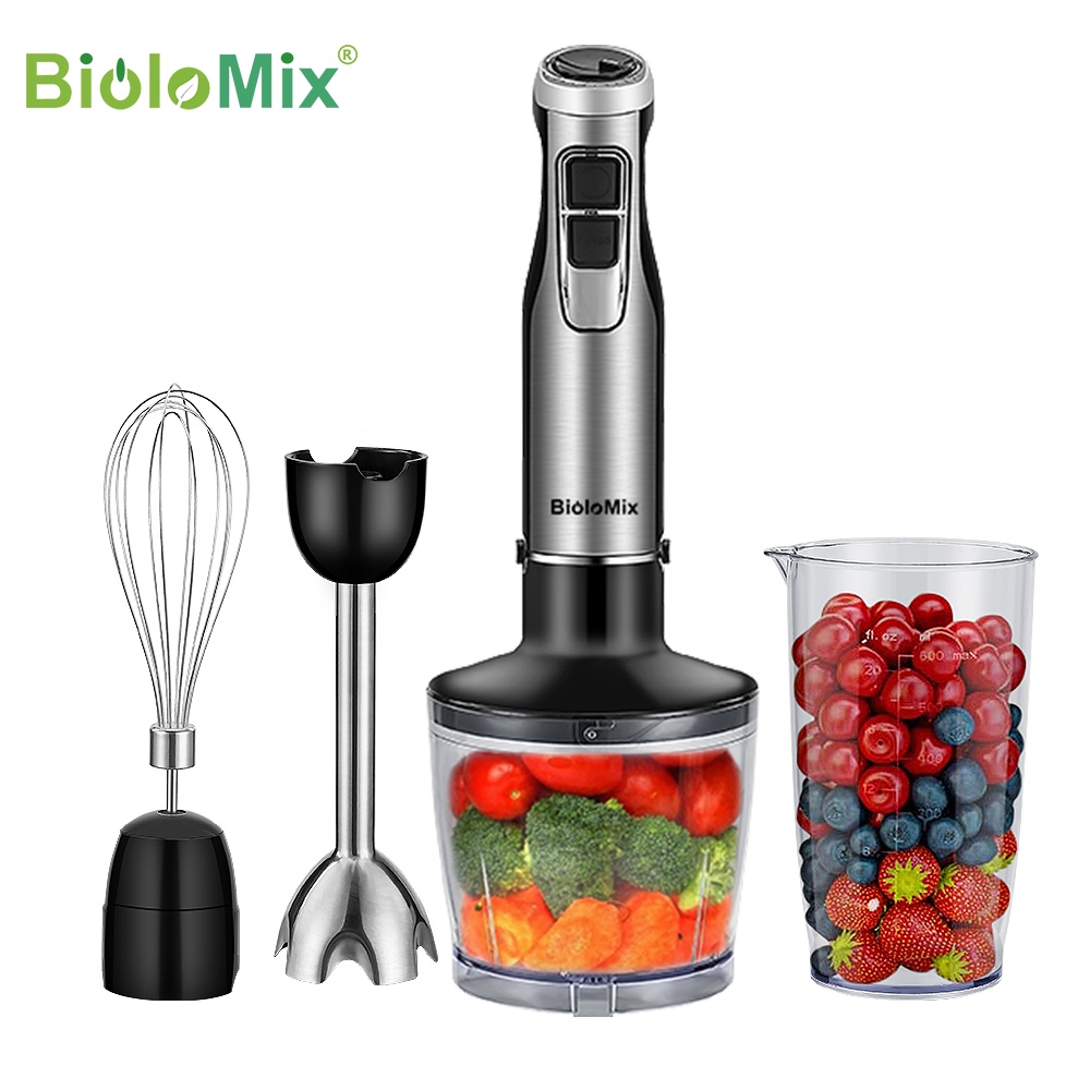 BioloMix in High Power 1200W Immersion Hand Stick Blender Mixer  Includes Chopper and Smoothie Cup
