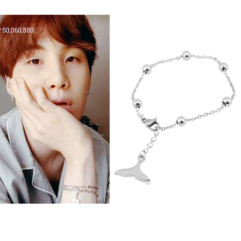 KPOP BTS SUGA Bracelet Round Beads Chain Dolphin Tail Pendant