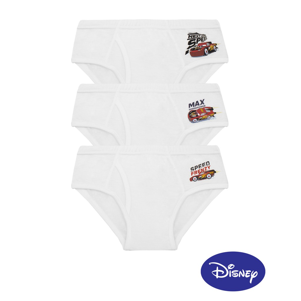 Disney Cars White 3-in-1 Pack Bikini Briefs Boys Kids Underwear