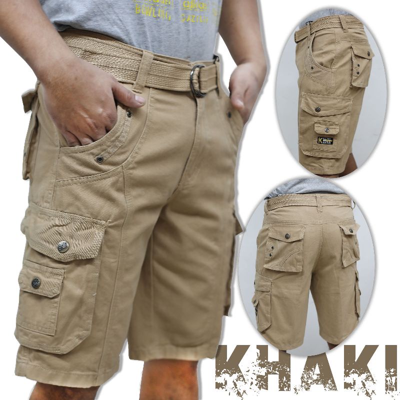 New men s cargo shorts casual six pocket free belt 97306 Shopee Philippines