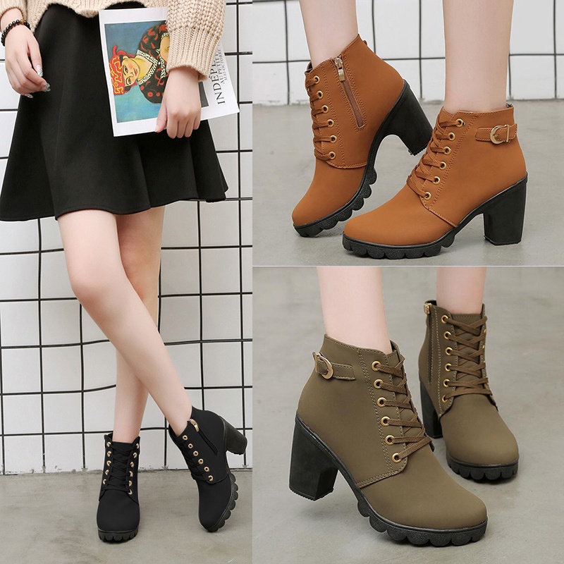 Korean Ladies Short Boots for Women Autumn New Fashion High Heels Shoes ...