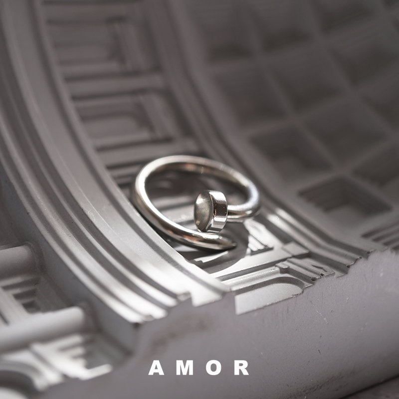 stainless steel Ins style design sense screw iron nail ring personality ...