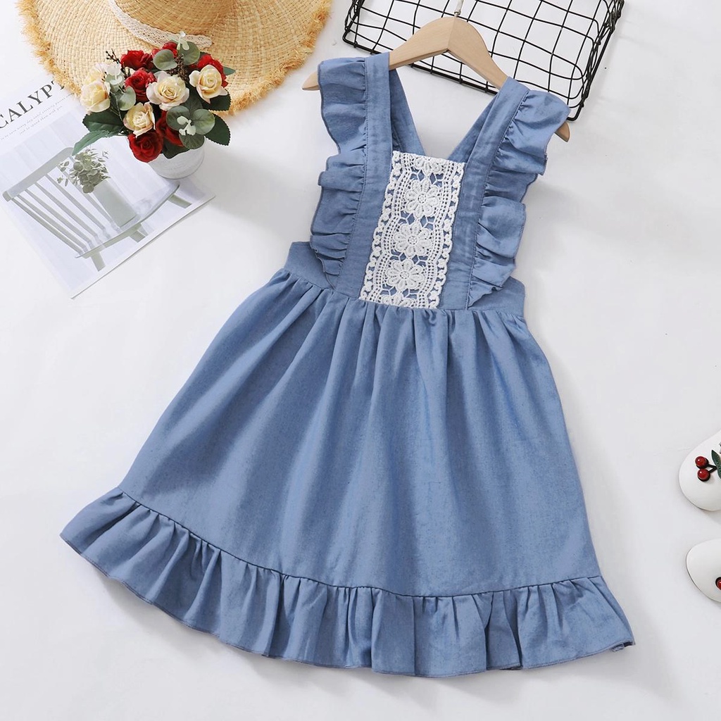 Mikrdoo 4-11Y Child Girl Cute Lace All Match Dress Sleeveless Ruffle ...