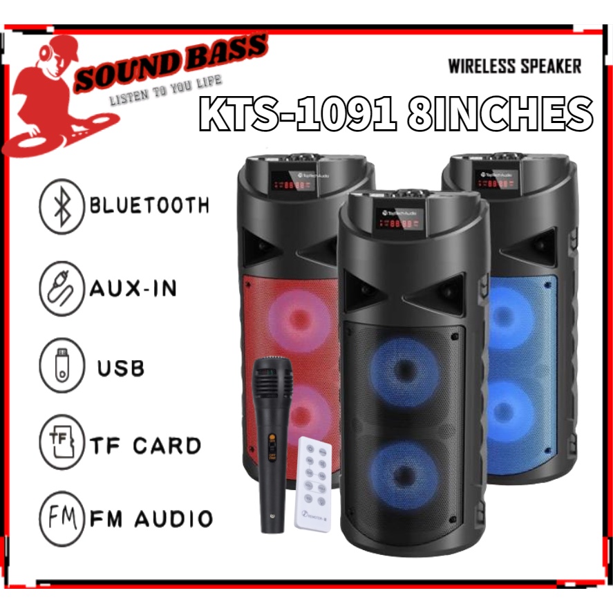 Home Bass Wireless Bluetooth 8Inches Karaoke Entertainment Kts-1091 Speaker  with Mic