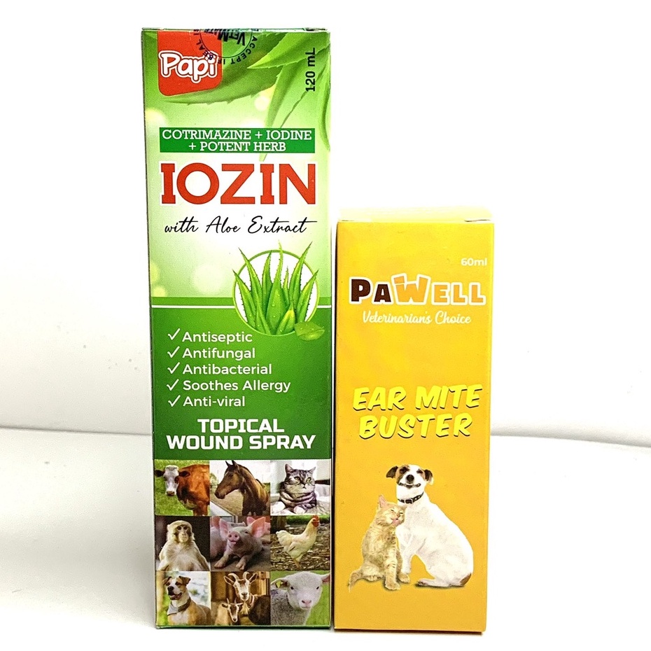 FCR AGRIVET Papi Iozin Wound Spray 120ml with Pawell Ear Mite Buster for Pets Dogs Cats Shopee Philippines