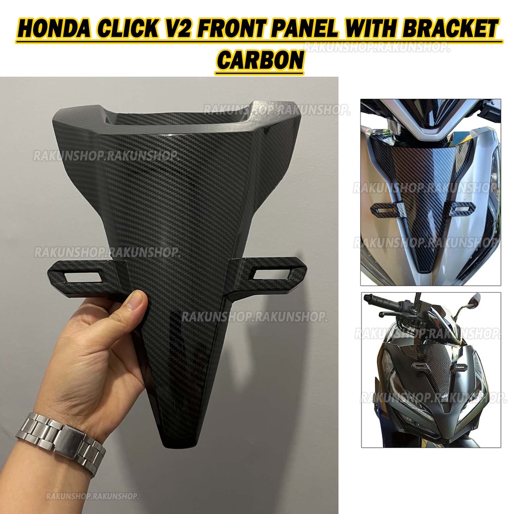 HONDA CLICK V2 CARBON MATTE BLACK FRONT PANEL WITH PLATE HOLDER/ LED ...