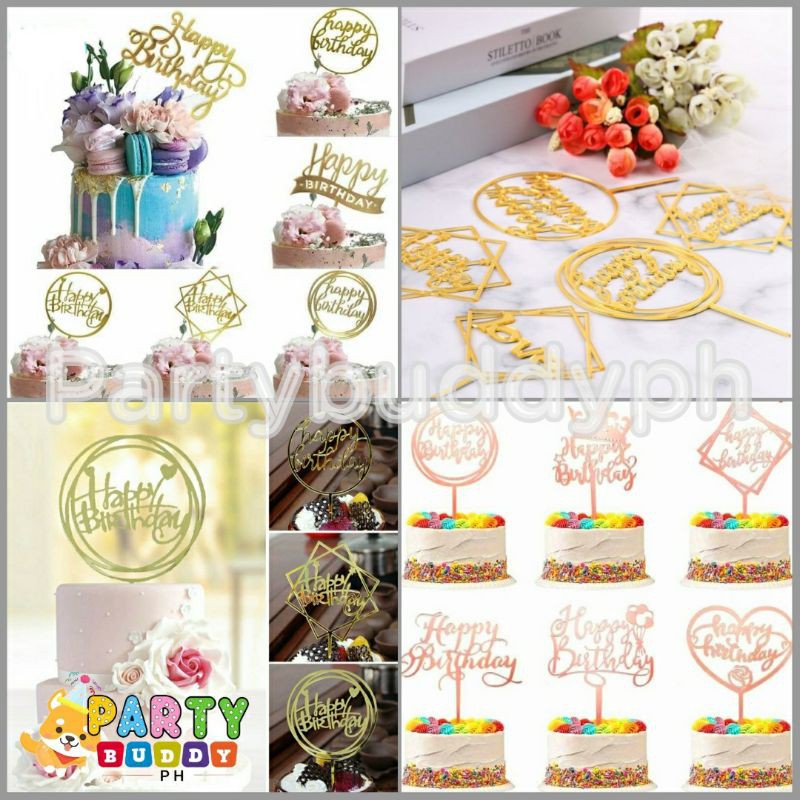 Happy Birthday Anniversary Gold Rose Gold Acrylic Cake Topper ...