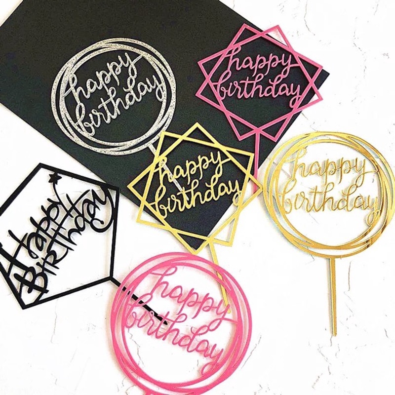 Happy birthday cake topper round shape Acrylic Material | Shopee ...