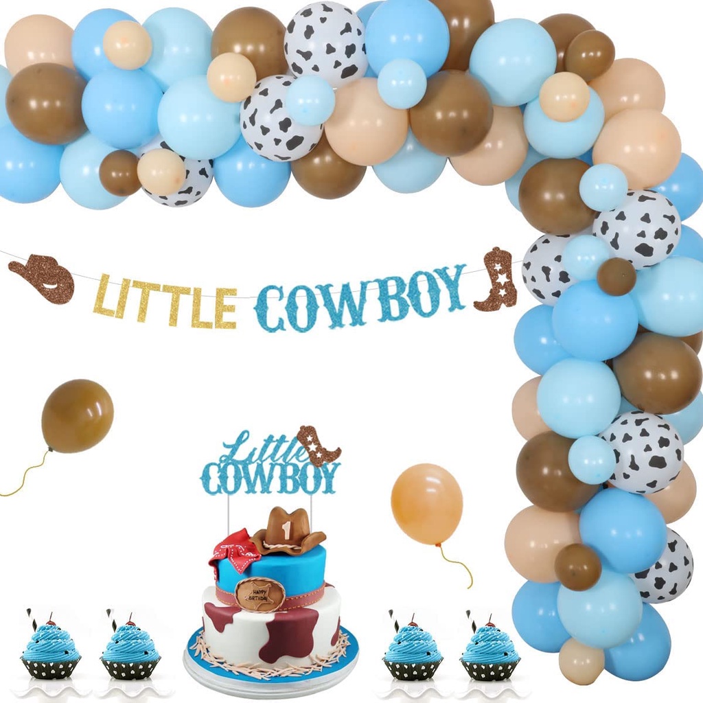 JOYMEMO 24 Stück Little Cowboy Cupcake Toppers – Blaue & Braune Western-Deko Für Baby-Shower, Doppelseitig