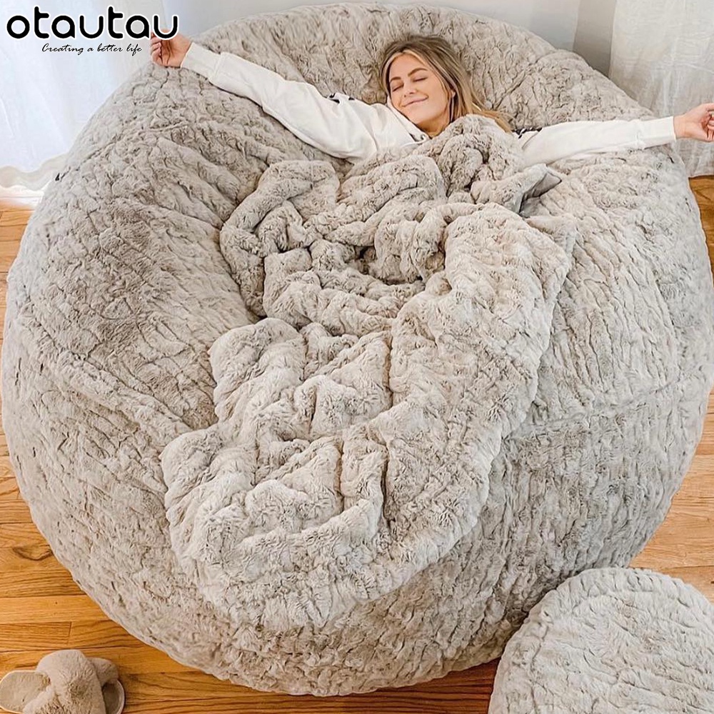 6ft/7ft Luxury Giant Lazy Sofa Bed Cover Thick Soft Fluffy Sac Lump ...