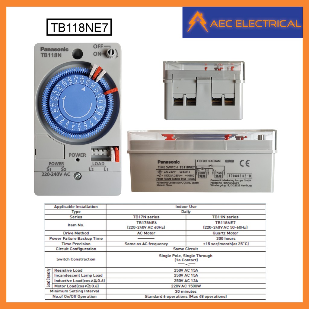Panasonic Timer Switch with Backup Battery TB118NE7 without Battery
