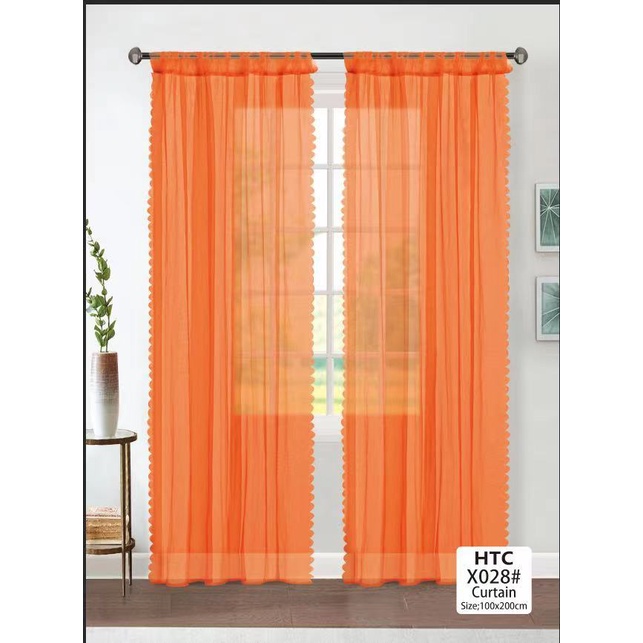 Orange Colour Lace Curtain Elegance Room Pattern Voile Panel Drapes ...