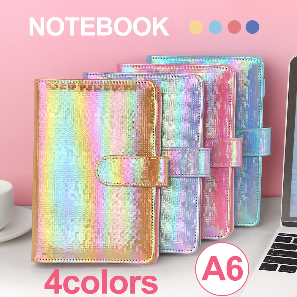 Laser Glitter Macaroon A6 PU Leather DIY Binder Notebook Diary Agenda ...