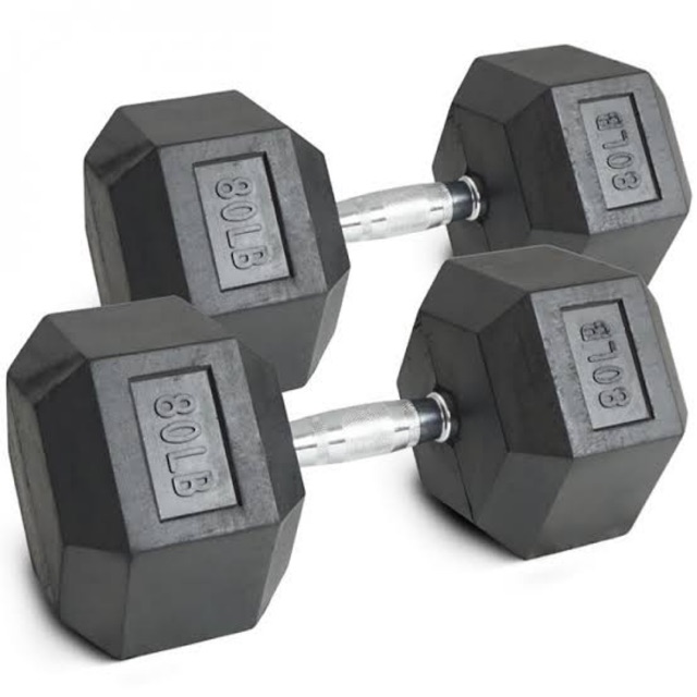 70& 80 pounds lbs hexagon rubber dumbbells 160 total dumbell | Shopee ...