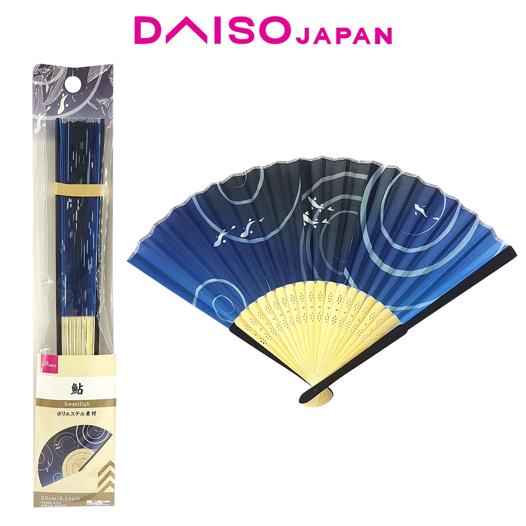 Daiso Blue Fish Japanese Folding Fan Shopee Philippines