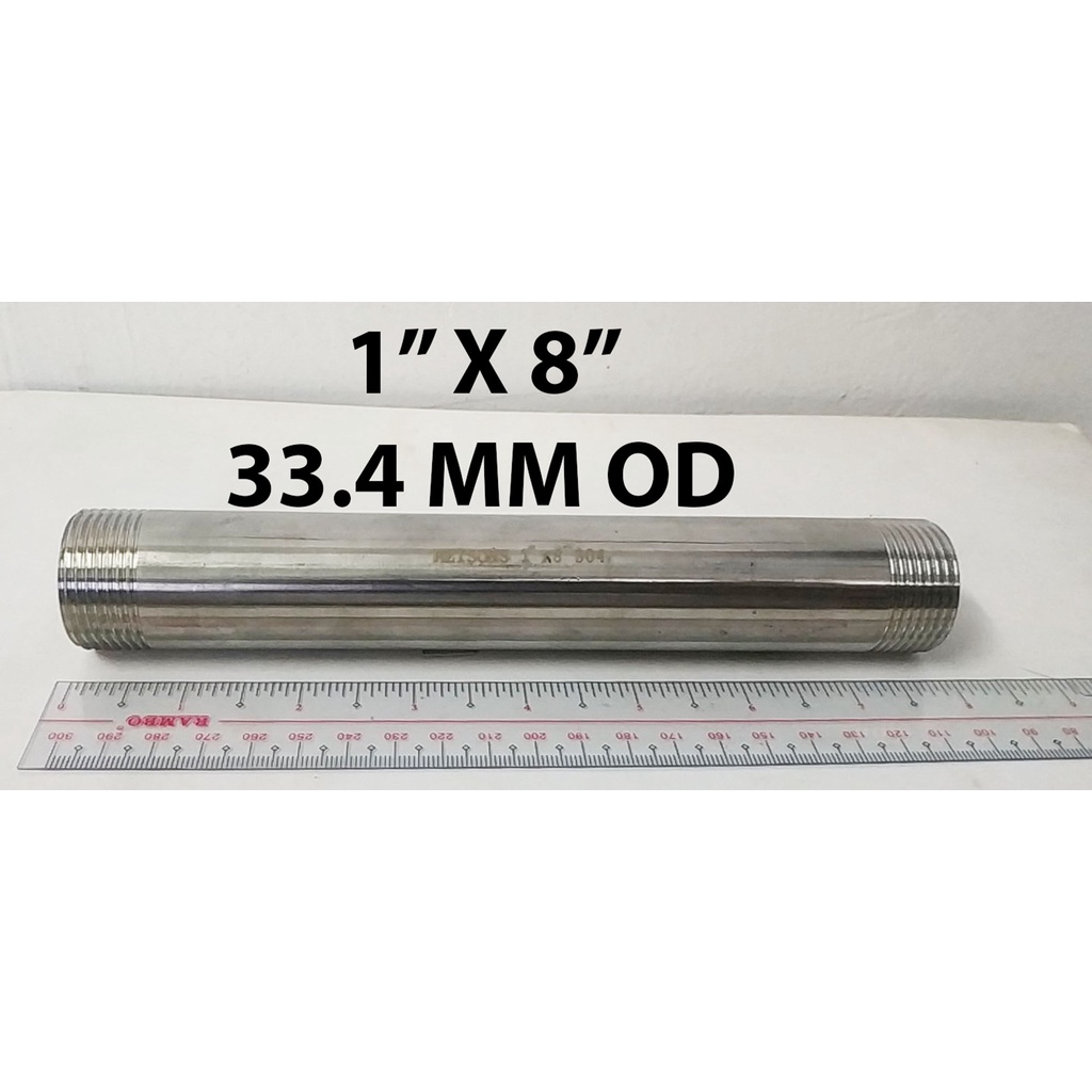1 X 8 Threaded NPT Pipe Nipple S/40 (STD) Welded 304/L Stainless