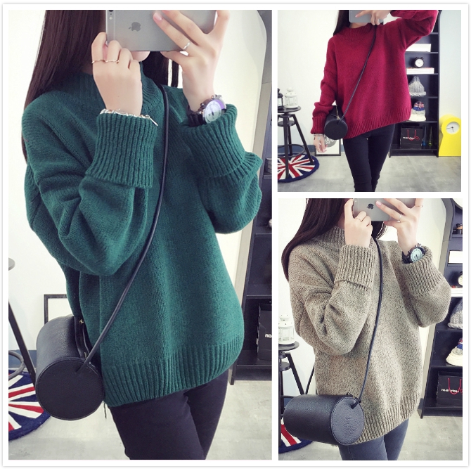 Hooded plain loose hot sale long sleeve knitting sweaters