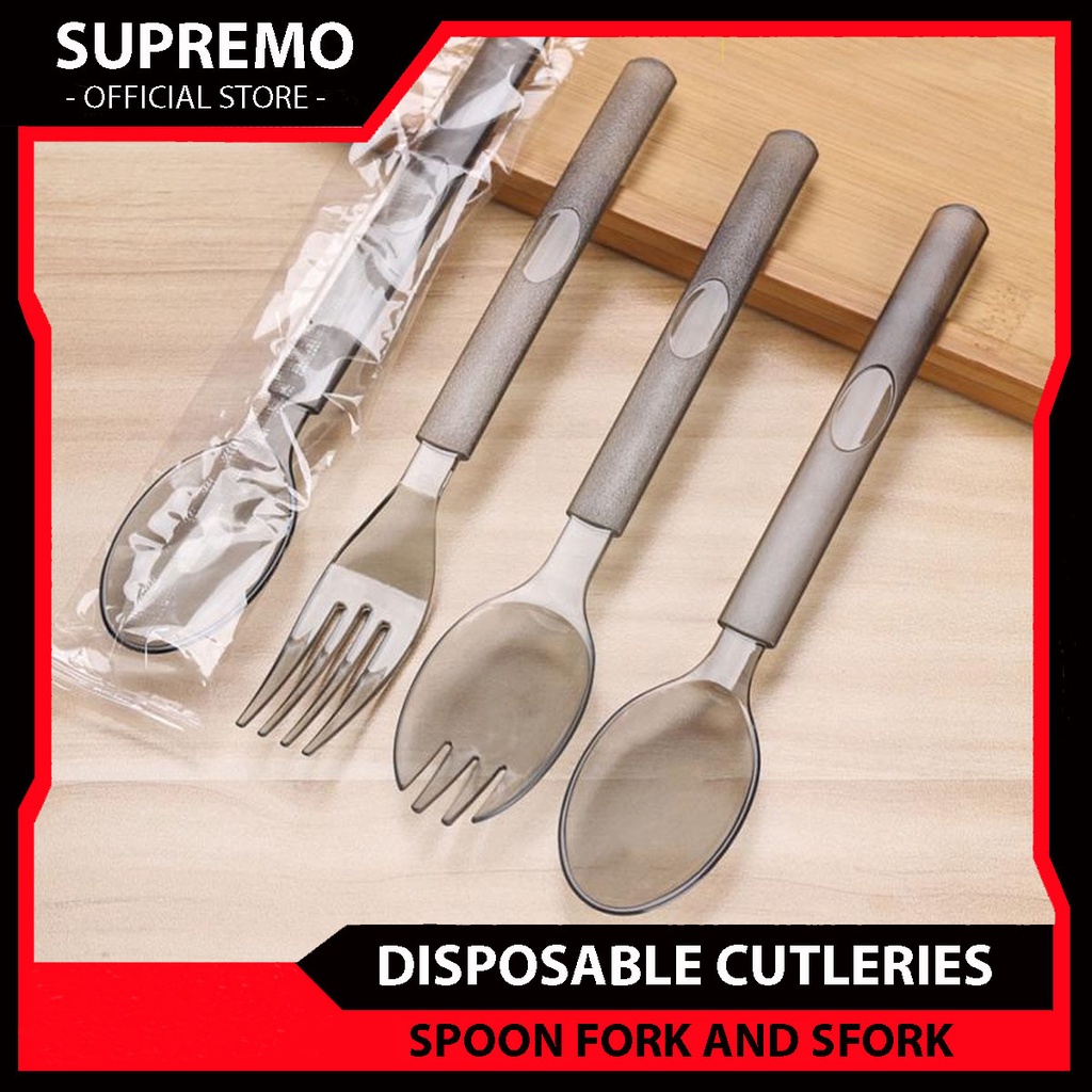 Disposable thickened plastic spoon, fork and sfork (spoon and fork