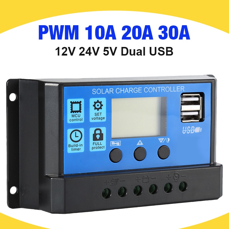 Lucky 30A/20A/10A 12V 24V USB PWM Controllers LCD Display Auto Solar ...