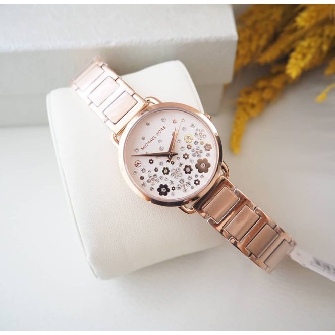 M.K Stainless Steel Ladies Watch MK3841 Portia Fixed Bezel White Dial with Flower Pave Crystal Ros Shopee Philippines