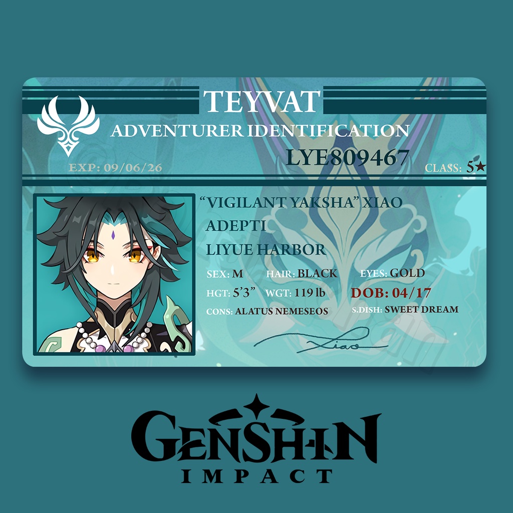 Xiao Genshin Impact Adventurer Identification ID Card | Shopee Philippines