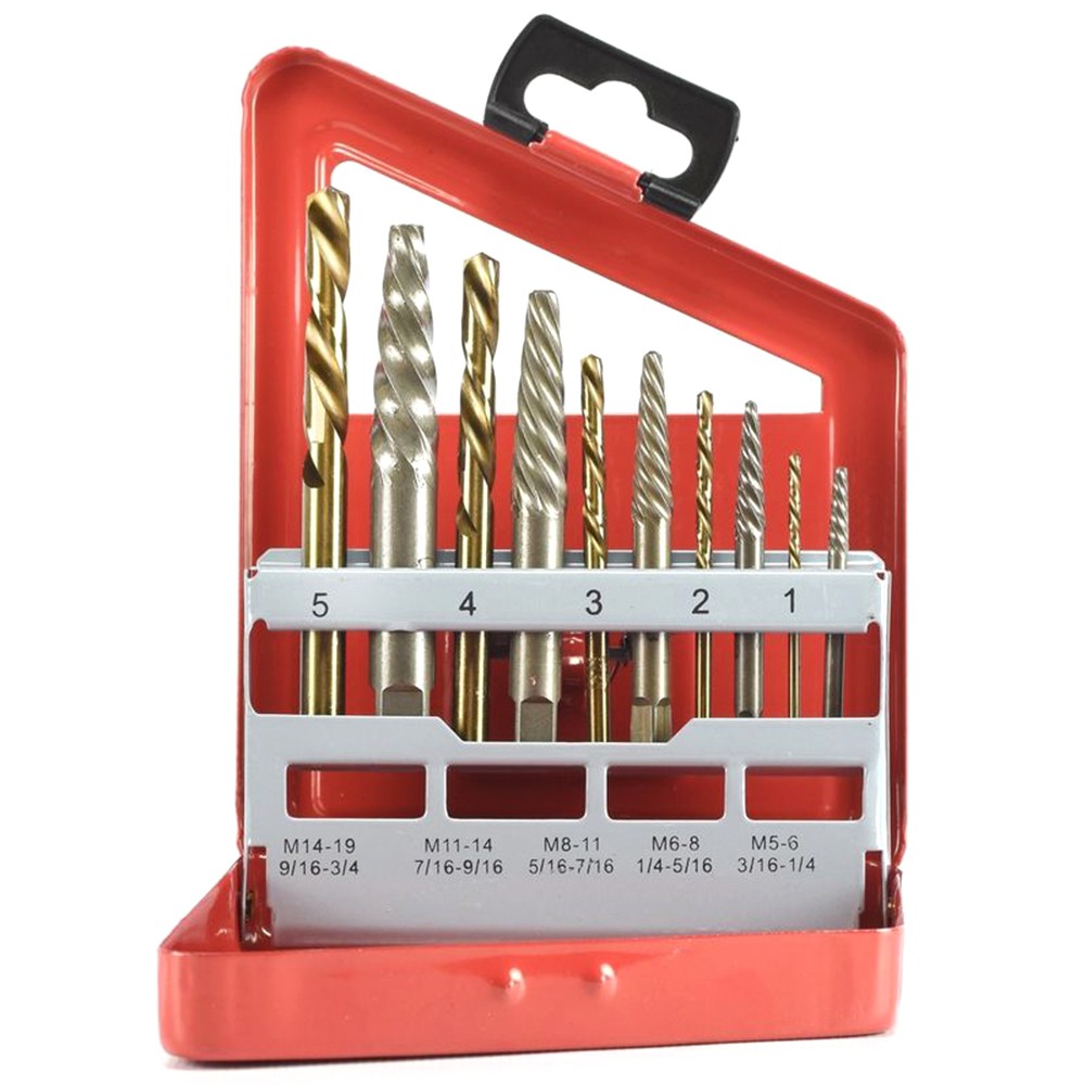 Screw Extractor and Left Hand Drill Bit Set, 10 Piece, Cobalt HSS Drill Bits, Alloy Extractors
