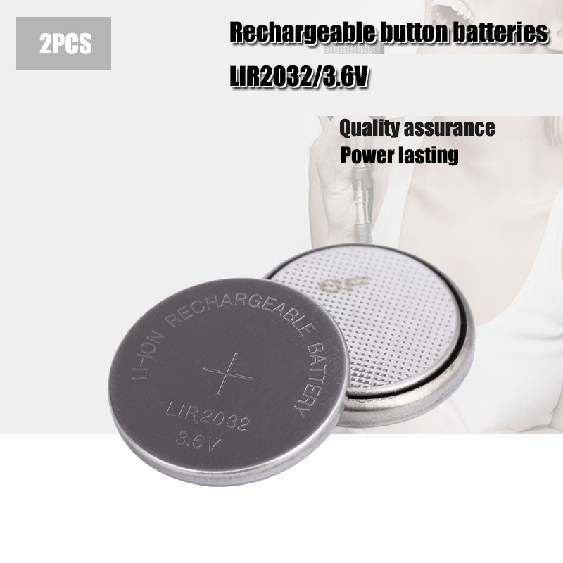 2pcs/ lot New LIR2032 3.6V Liion Rechargeable Button Coin Cell Battery