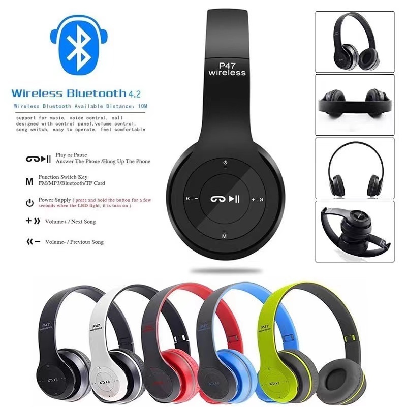 P47 Wireless Bluetooth OnEar Headphone Headset With Microphone Noise