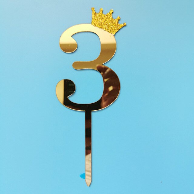 Gold Acrylic Number with Glitter Crown Cake Topper Party Decor | Shopee ...