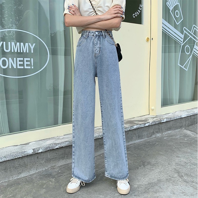 Korean women jeans highwaist straight wide leg pants ( Sergio Vittorio ...