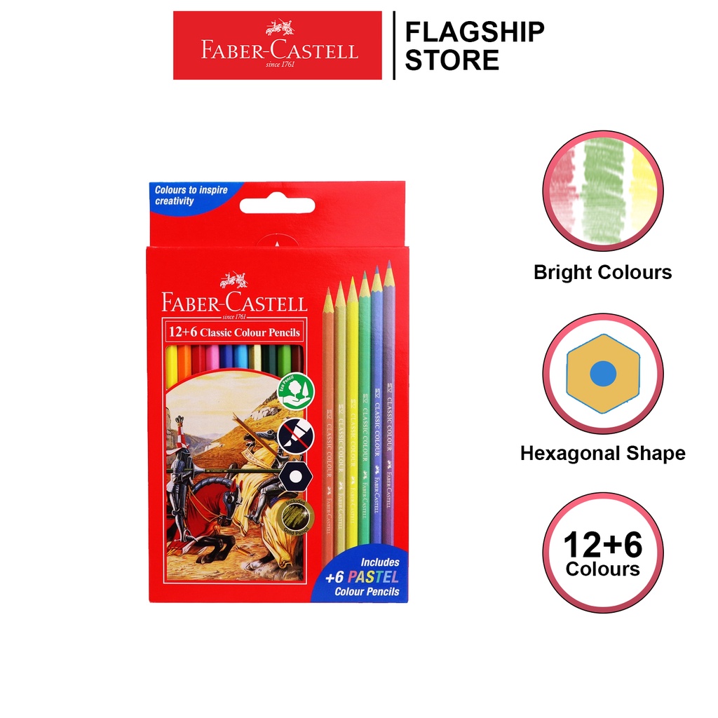 Faber Castell Classic Color Pencil 12 colors + 6 Pastel colors