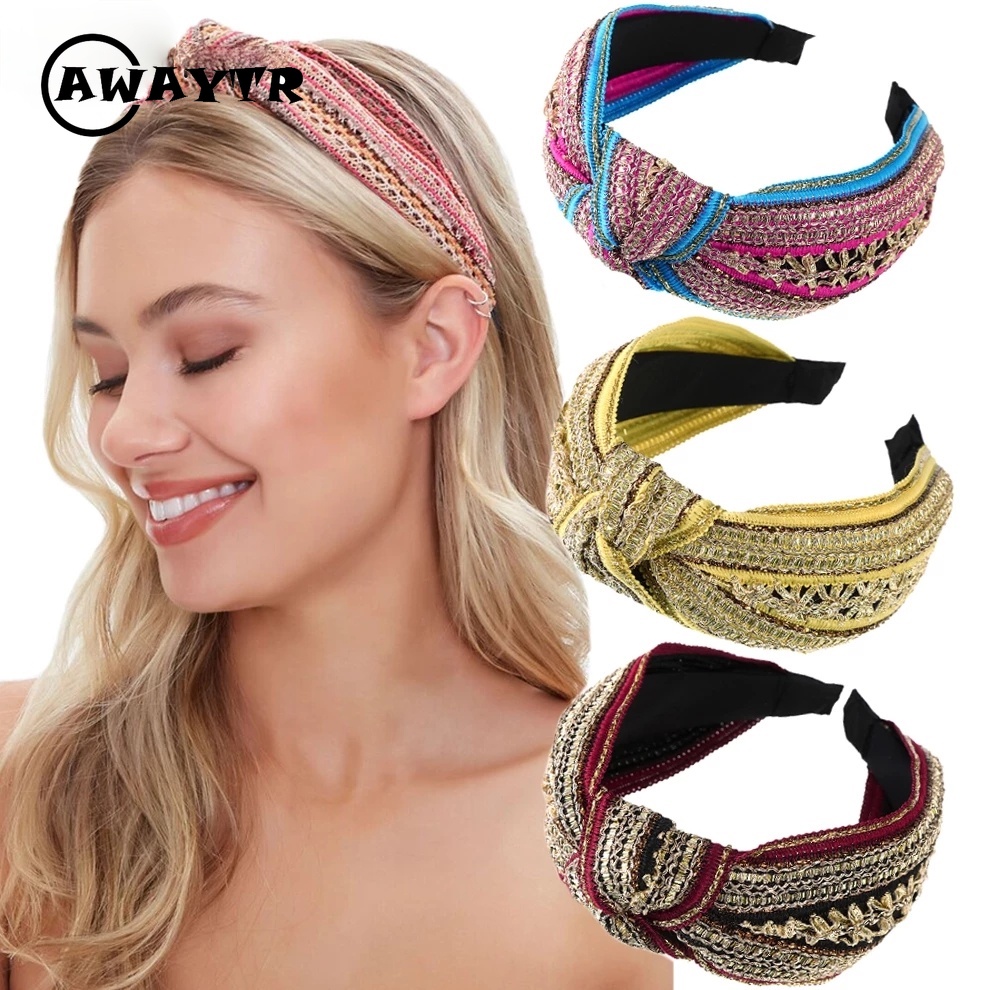AWAYTR New Female Hairband Headband Embroidery Frame Knot Laced Hair