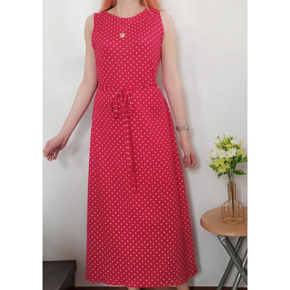 Sleeveless Cotton Maxi Dress with Waist Tie | Shopee Philippines