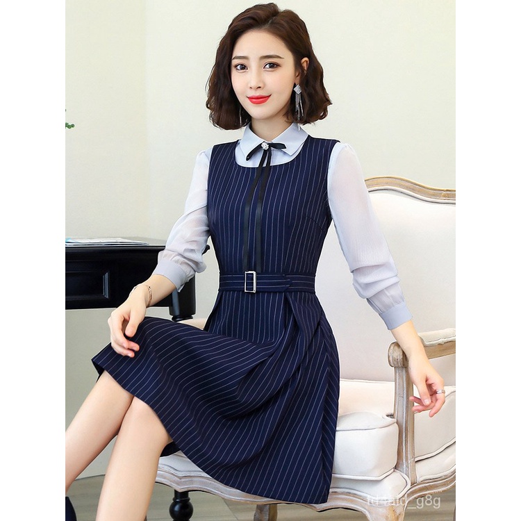 Fashion Striped Sleeveless Dresses Formal OL Styles for Women Business ...