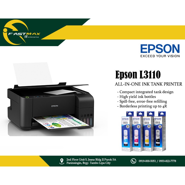 Epson Ecotank L3110 All In One Ink Tank Printer Shopee Philippines 8677