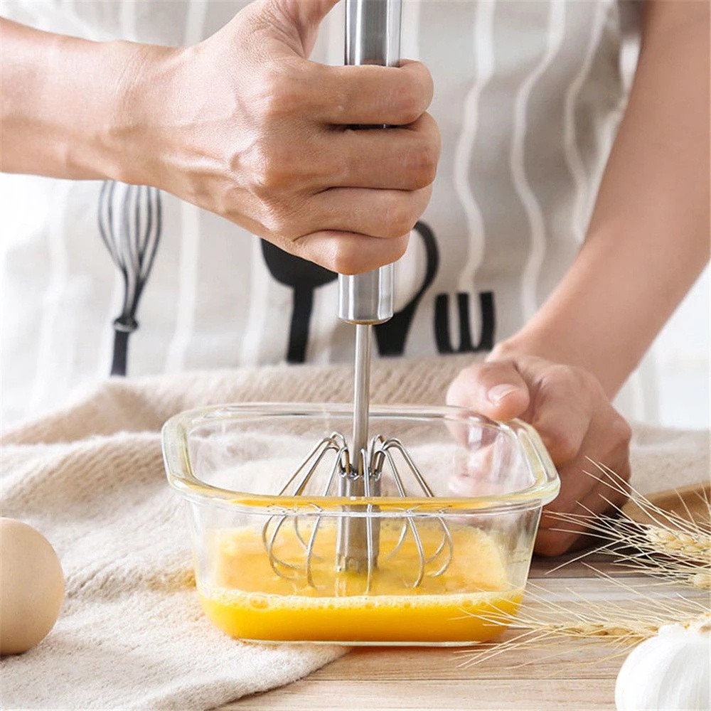 1pc Stainless Steel Semi-automatic Egg Beater, Rotating Whisk