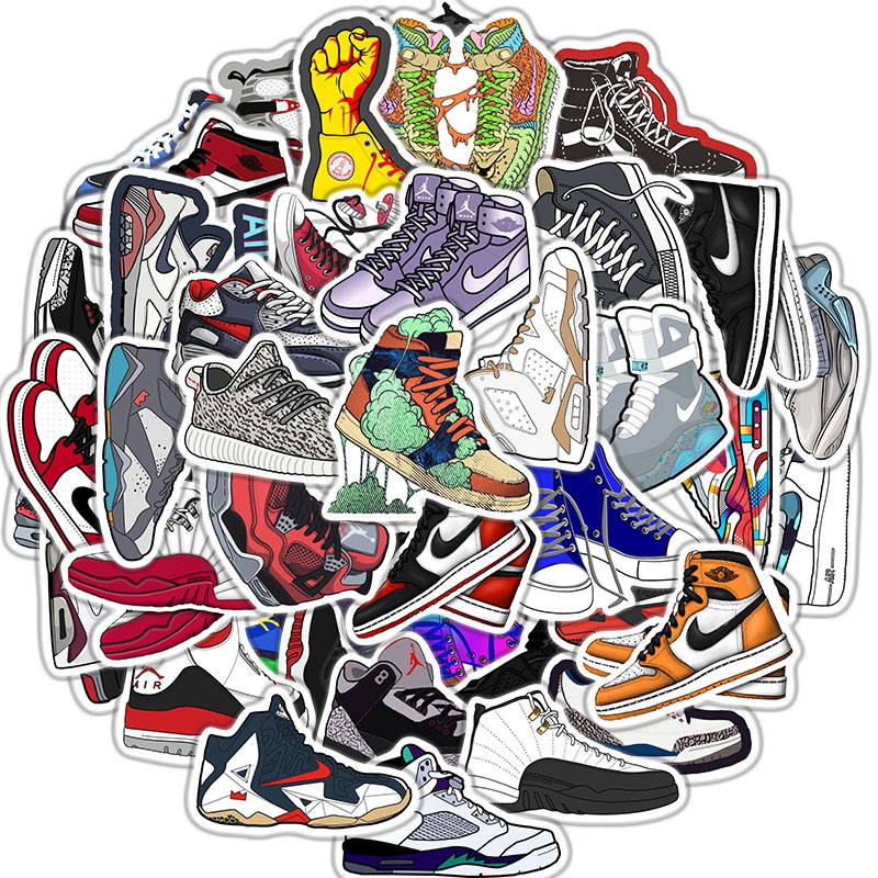 Pack De 100 Pegatinas De Zapatillas De Marca Para Graffiti, Impermeables De PVC, Tamaño 3-6 Cm, Ideales Para Portátiles, Maletas, Monopatines Y Bicicletas, Regalo Para Niños Y Adolescentes
