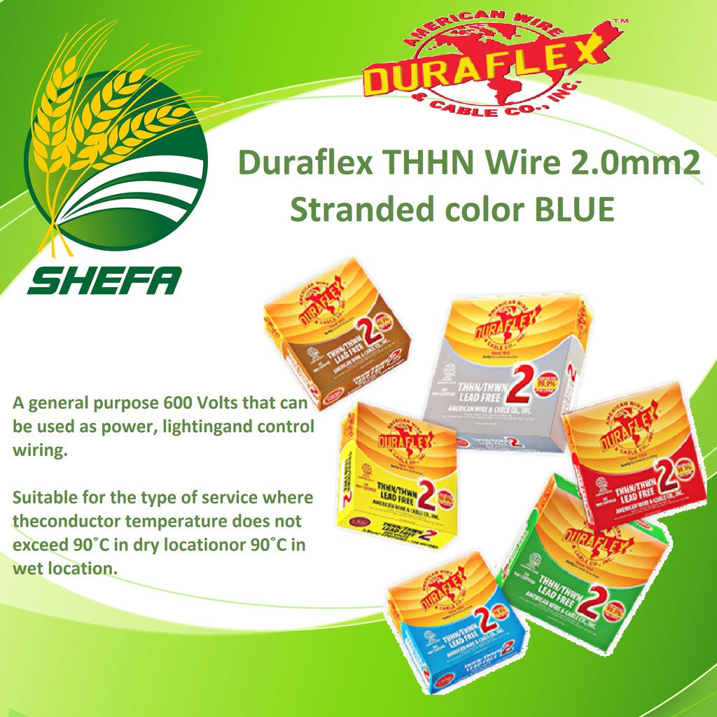 DURAFLEX THHN Wire Stranded 2.0mm2, AWG #14 BLUE, 1 Box (150 mtrs ...
