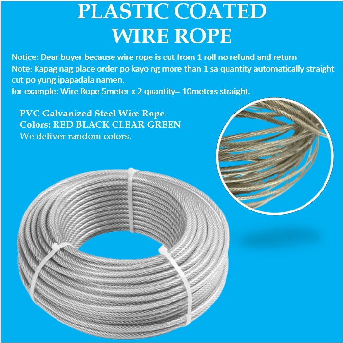 Toyu 25mm PVC 5m10meters Plastic Coated Wire Rope Galvanized Steel