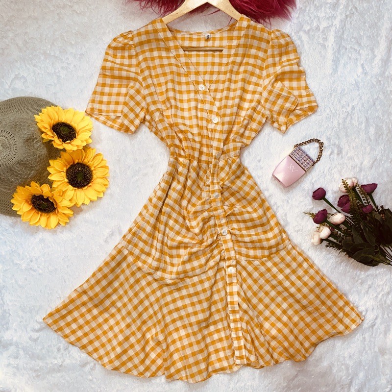 Checkered shop dress yellow